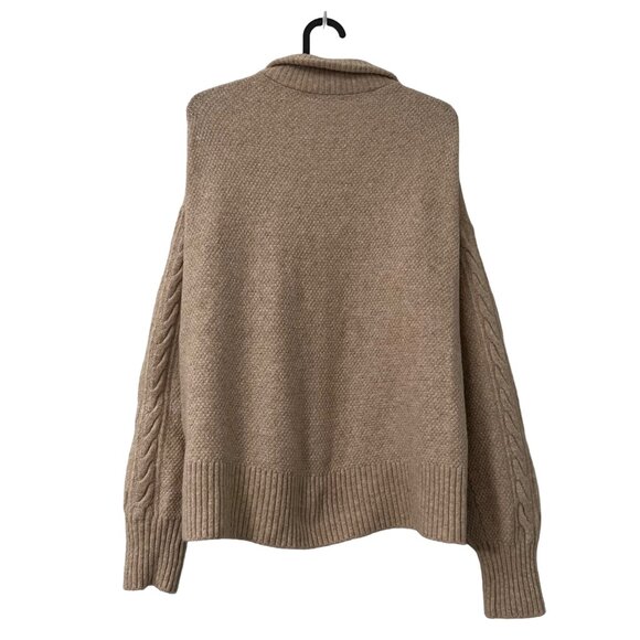J Crew Tan Merino Alpaca Shawl Collar 1/2 Zip Cable Knit Sweater Size Small - Picture 4 of 6